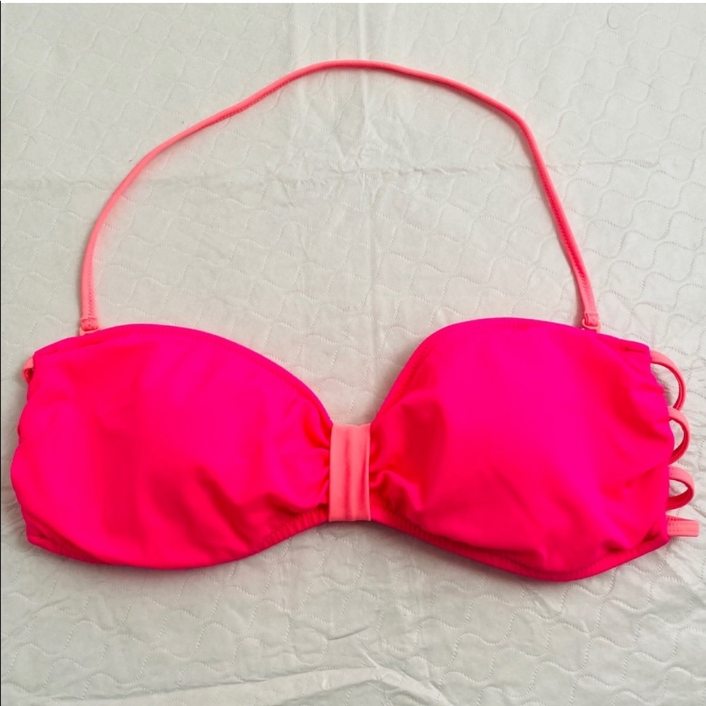 Victoria’s Secret Strapless Bikini top swimsuit swimwear Neon Pink Hot Pink L